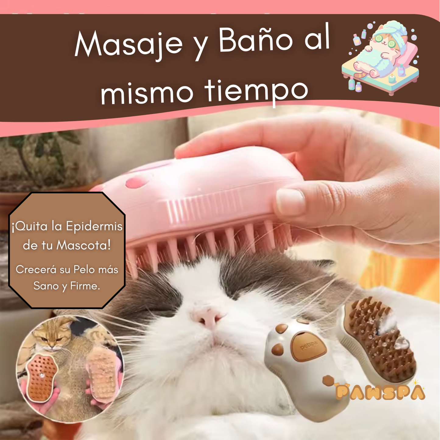 Cepillo Grooming Con Vapor y Masaje