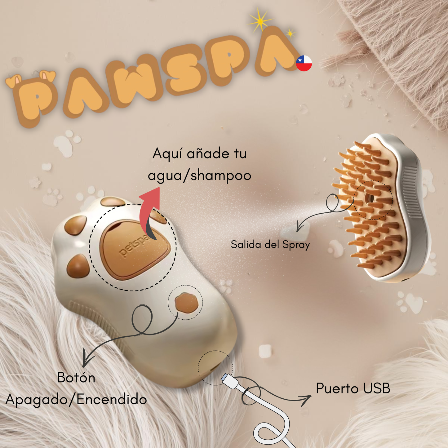 Cepillo Grooming Con Vapor y Masaje